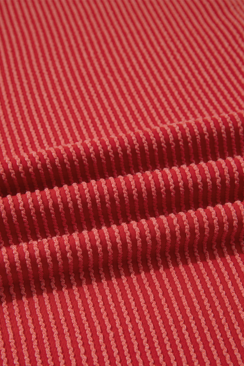 Fiery Red Twist Ribbed Tunic Round Neck Bracelet Sleeve Plus Size Blouse