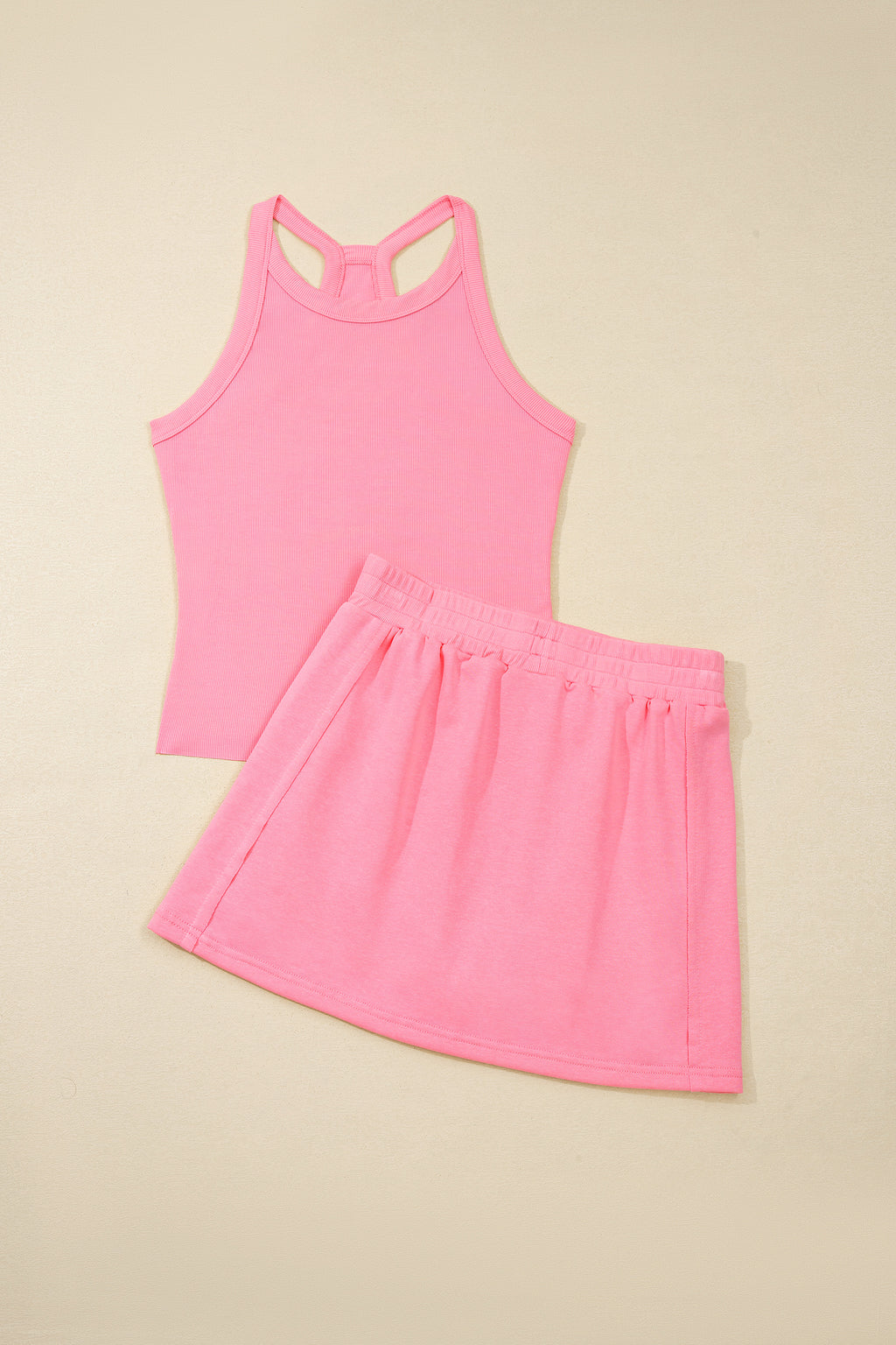 Sachet Pink Slim Tank Top Elastic Waist Mini Skort 2pcs Outfit