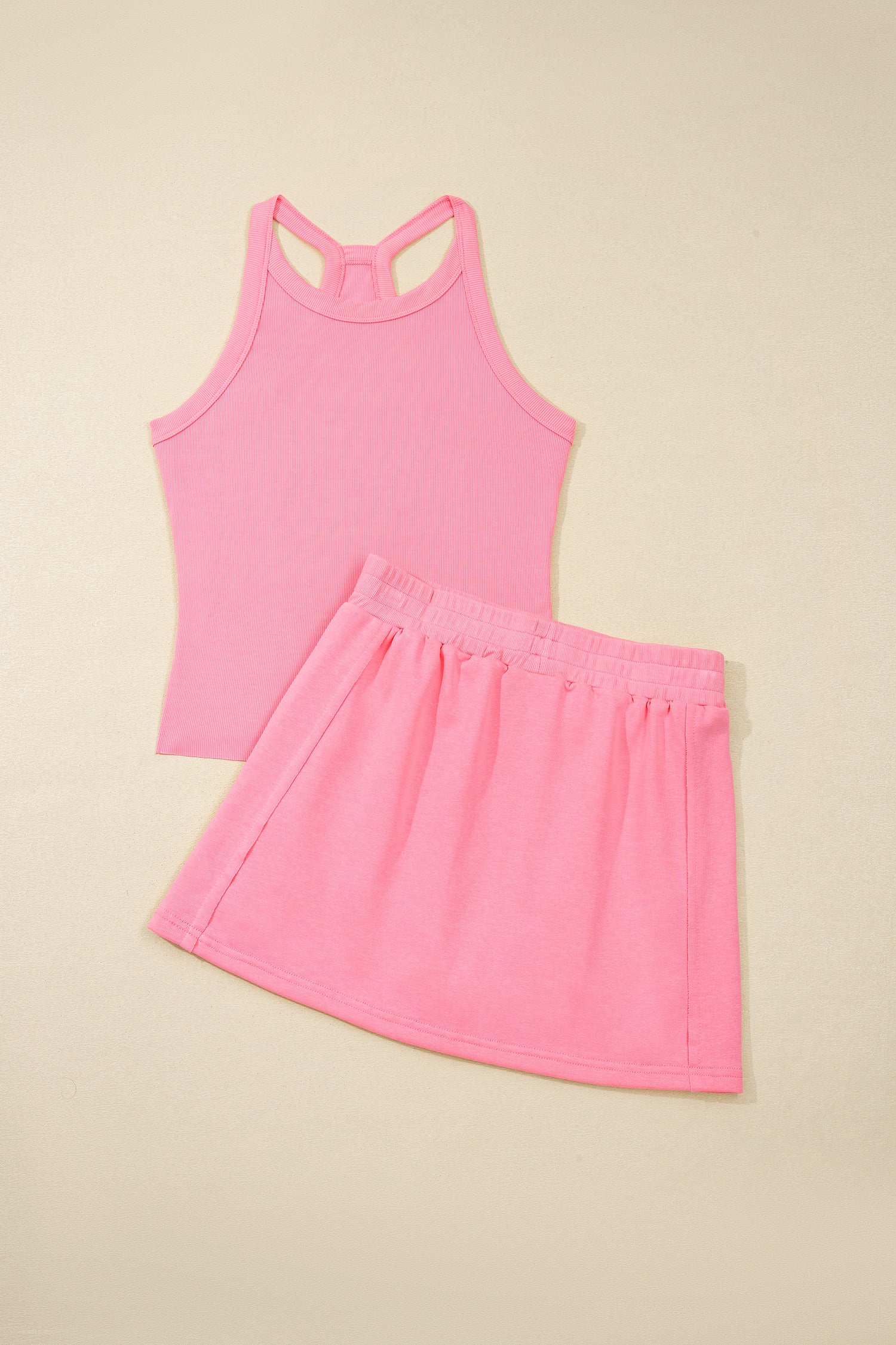 Sachet Pink Slim Tank Top Elastic Waist Mini Skort 2pcs Outfit