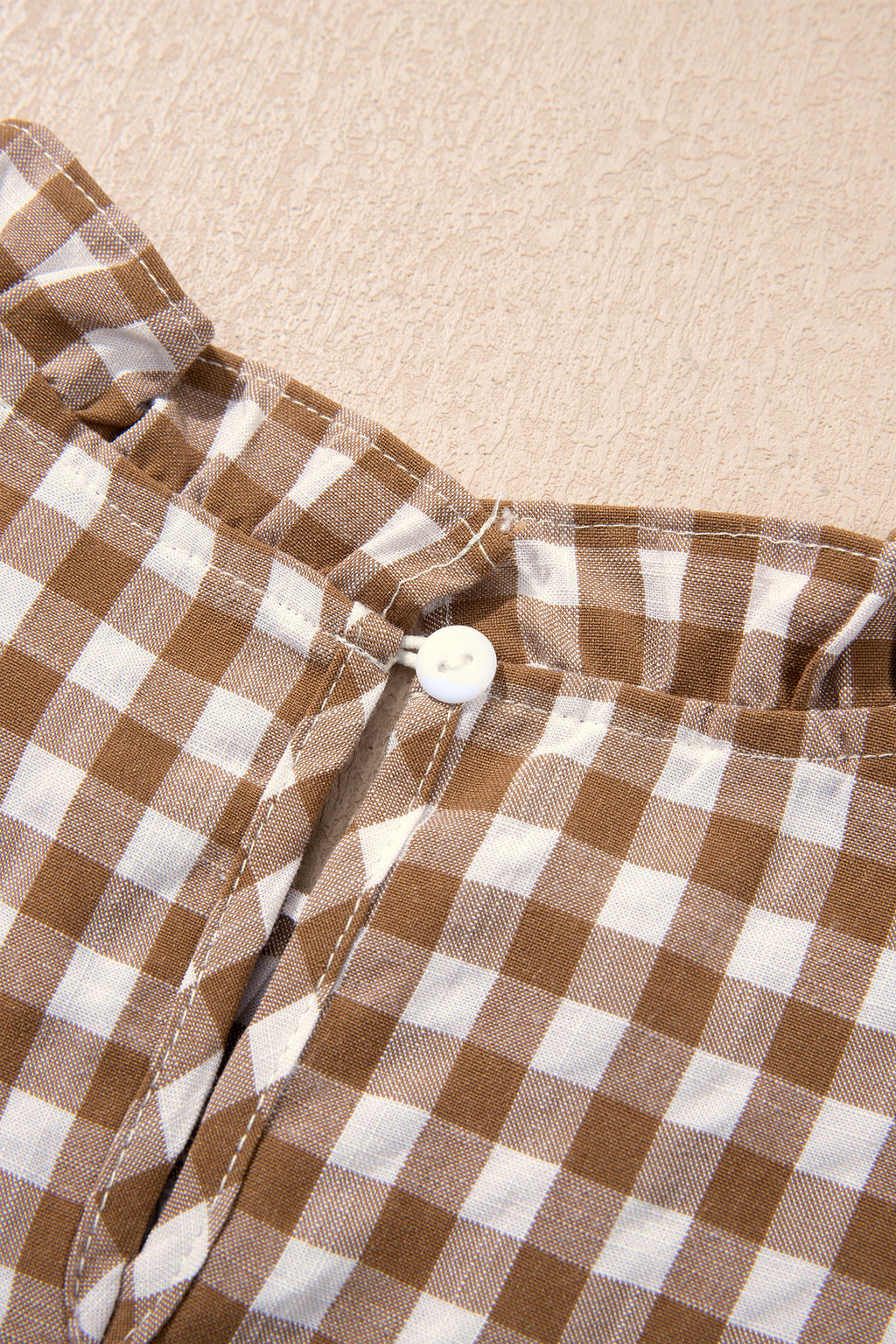 Brown 3/4 Sleeve Shirred Plaid Peplum Top