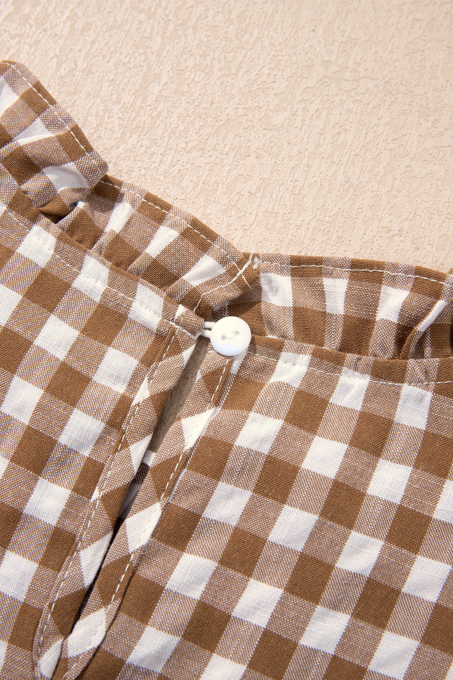 Brown 3/4 Sleeve Shirred Plaid Peplum Top