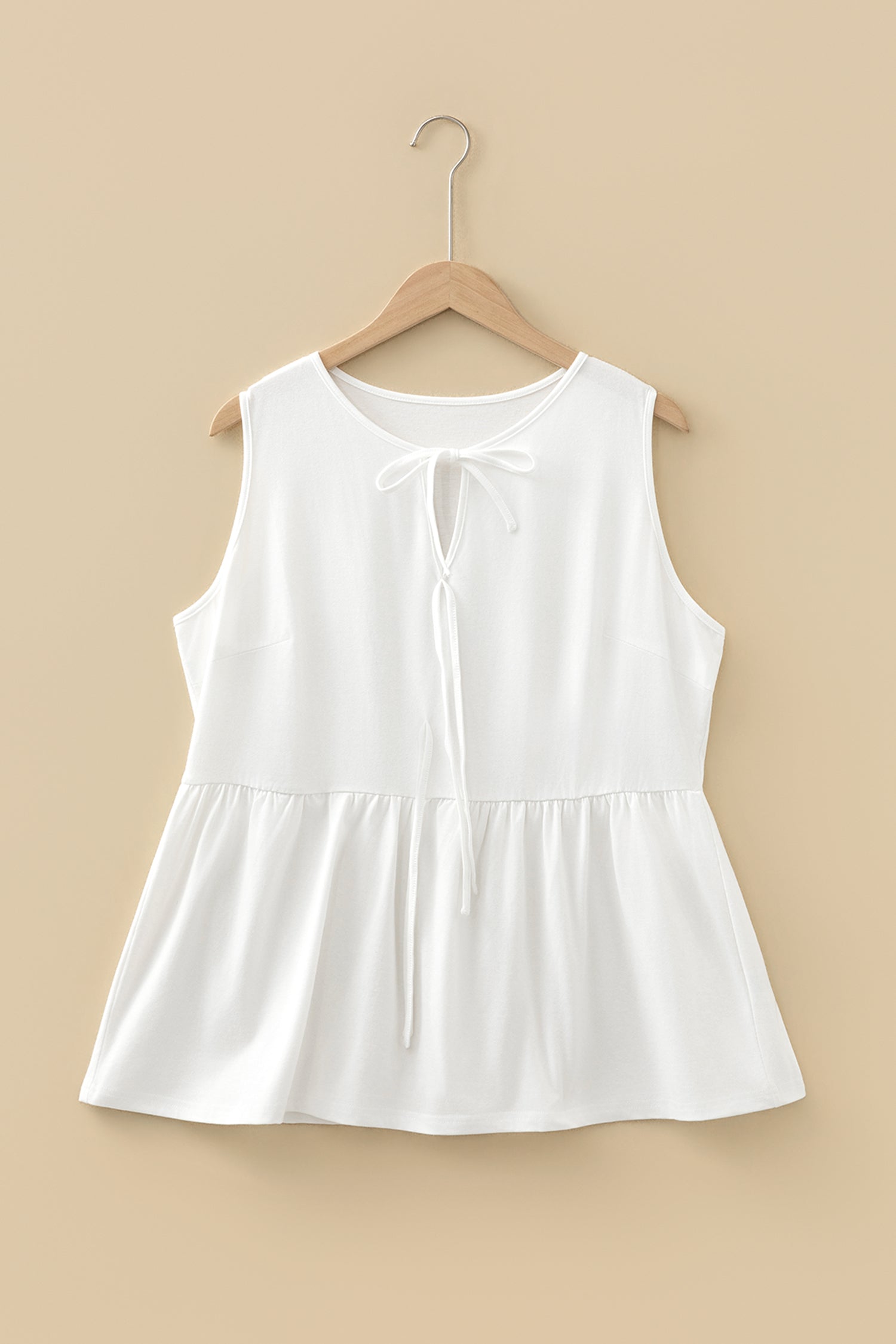 Blue Sapphire Plus Size Solid Color Bow Tie Peplum Tank Top