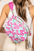 White Floral Printed Double Zip Crossbody Bag