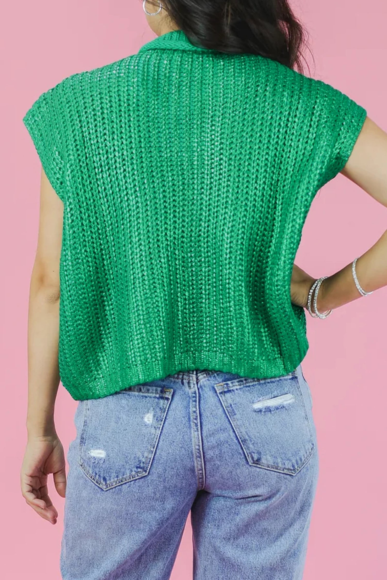 Wisteria Solid Color Knit High Neck Short Sleeve Sweater