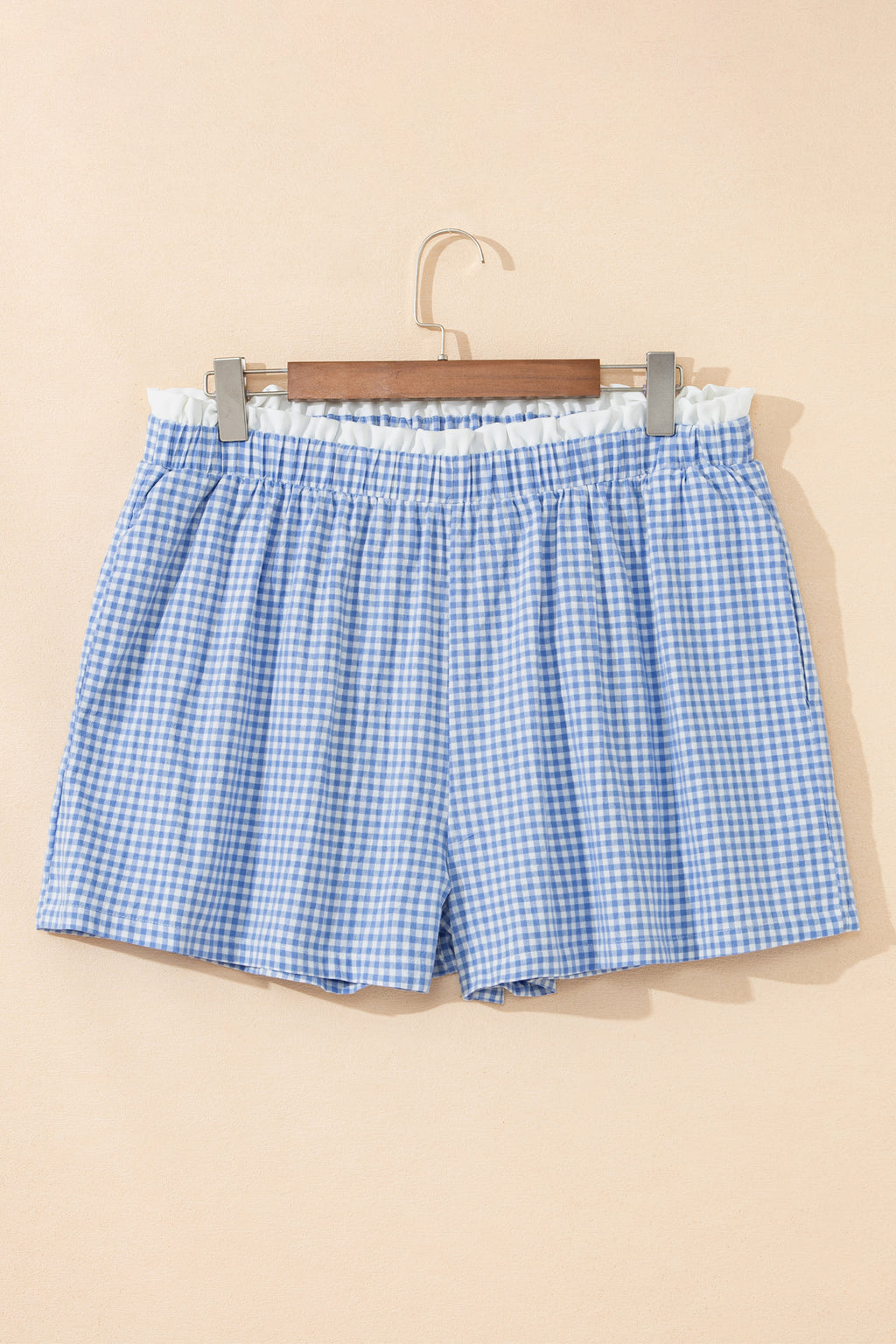 Green Contrast Trim Plaid Print Plus Size Shorts