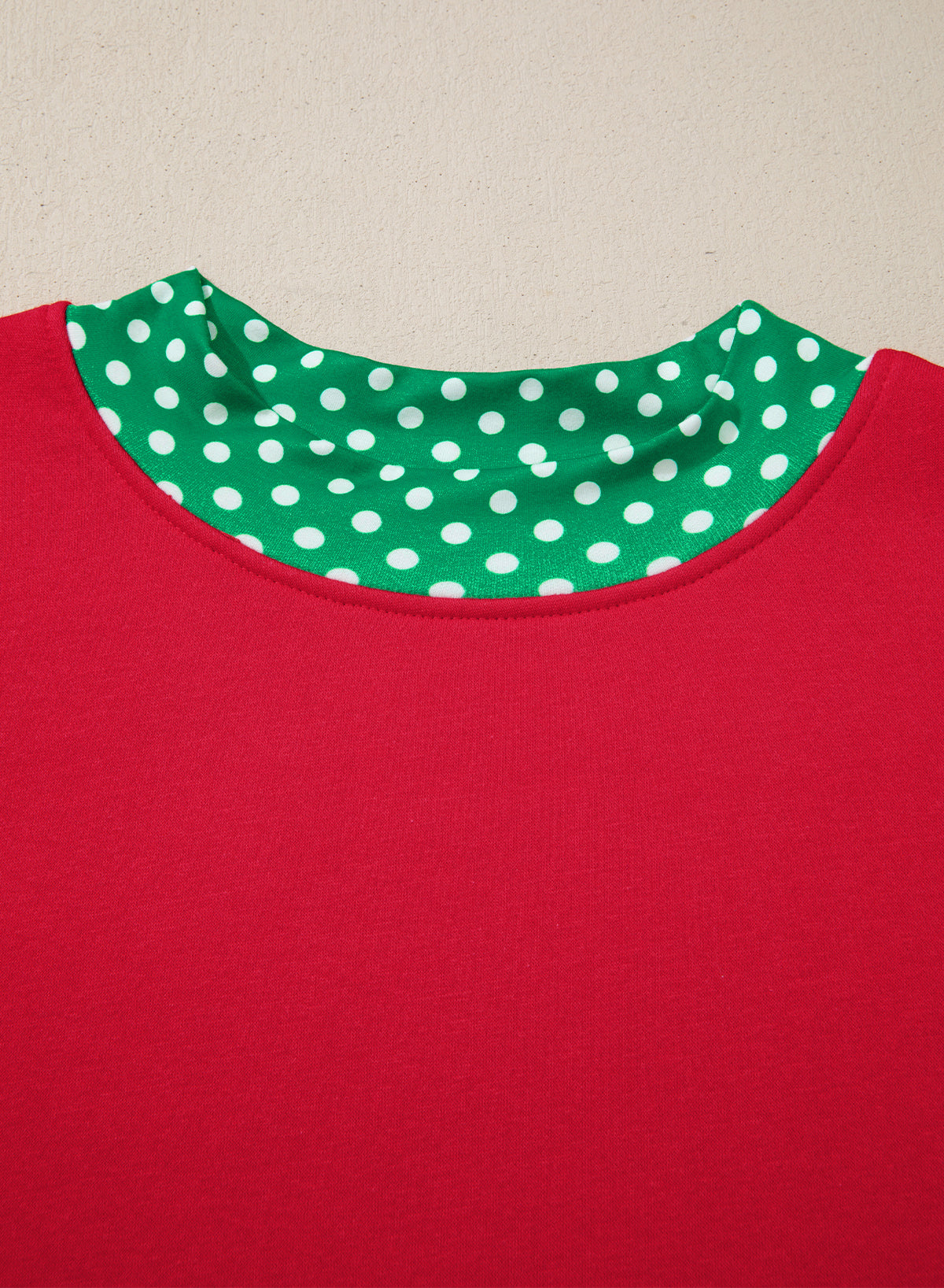 Dark Green Polka Dot Patchwork Round Neck Plus Size Sweatshirt