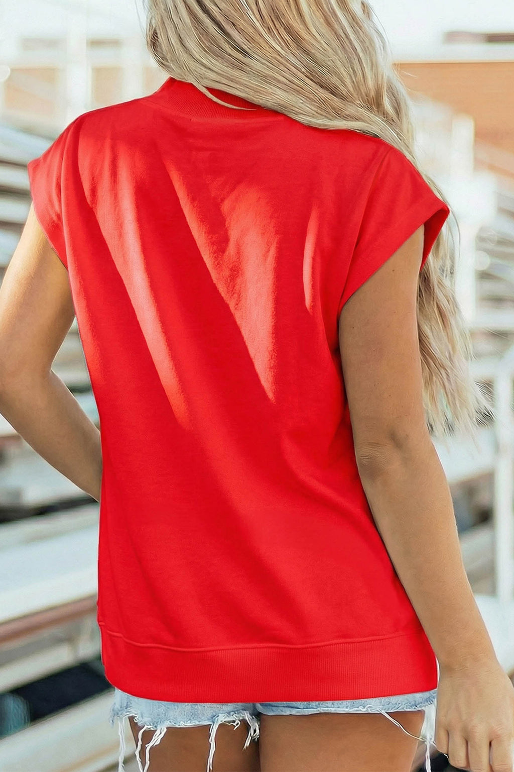 Racing Red Game Day Checkered Print High Neck Short Sleeve op