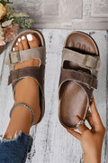 Coffee Two-tone Retro Buckle Straps Hollowed Faux Suede Slippers