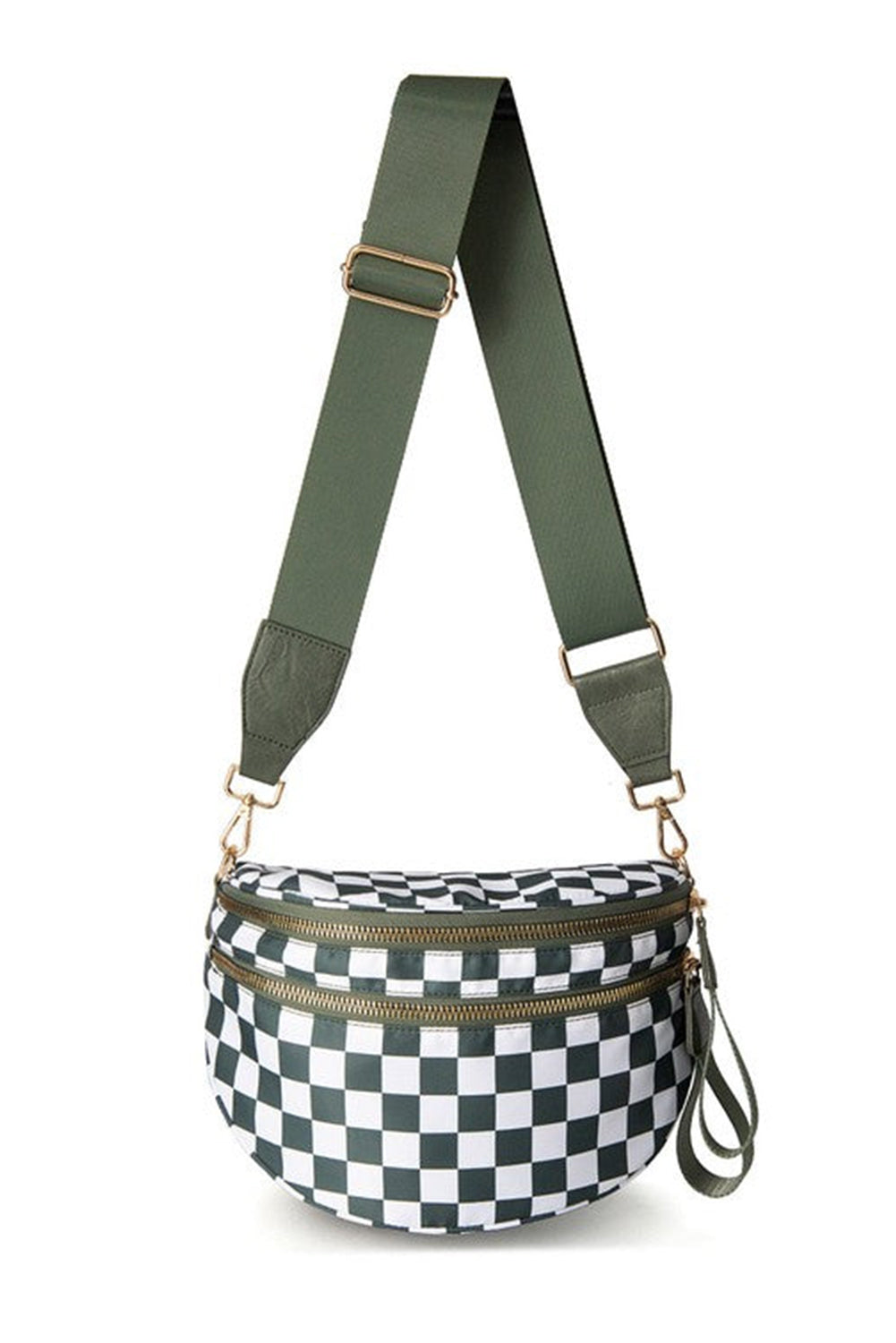 Chestnut Checkered Print Wide Strap Large Crossbody Bag