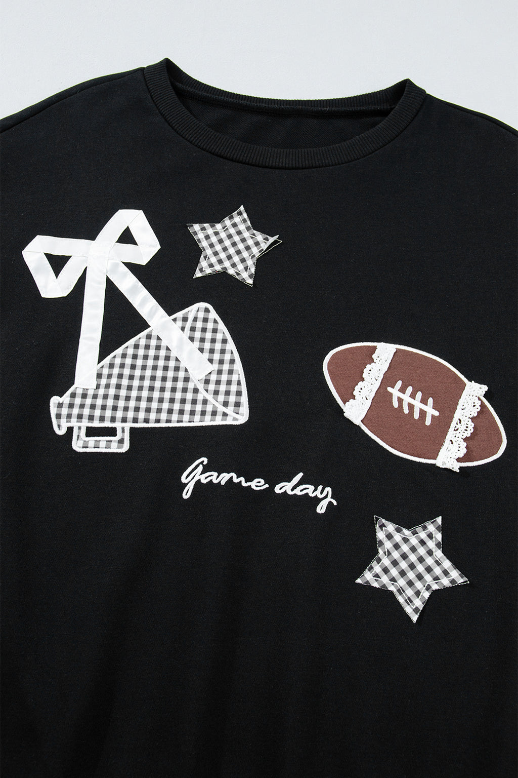 Racing Red Gingham Patch Embroidered Rugby Game Day Stars Sweatshirt
