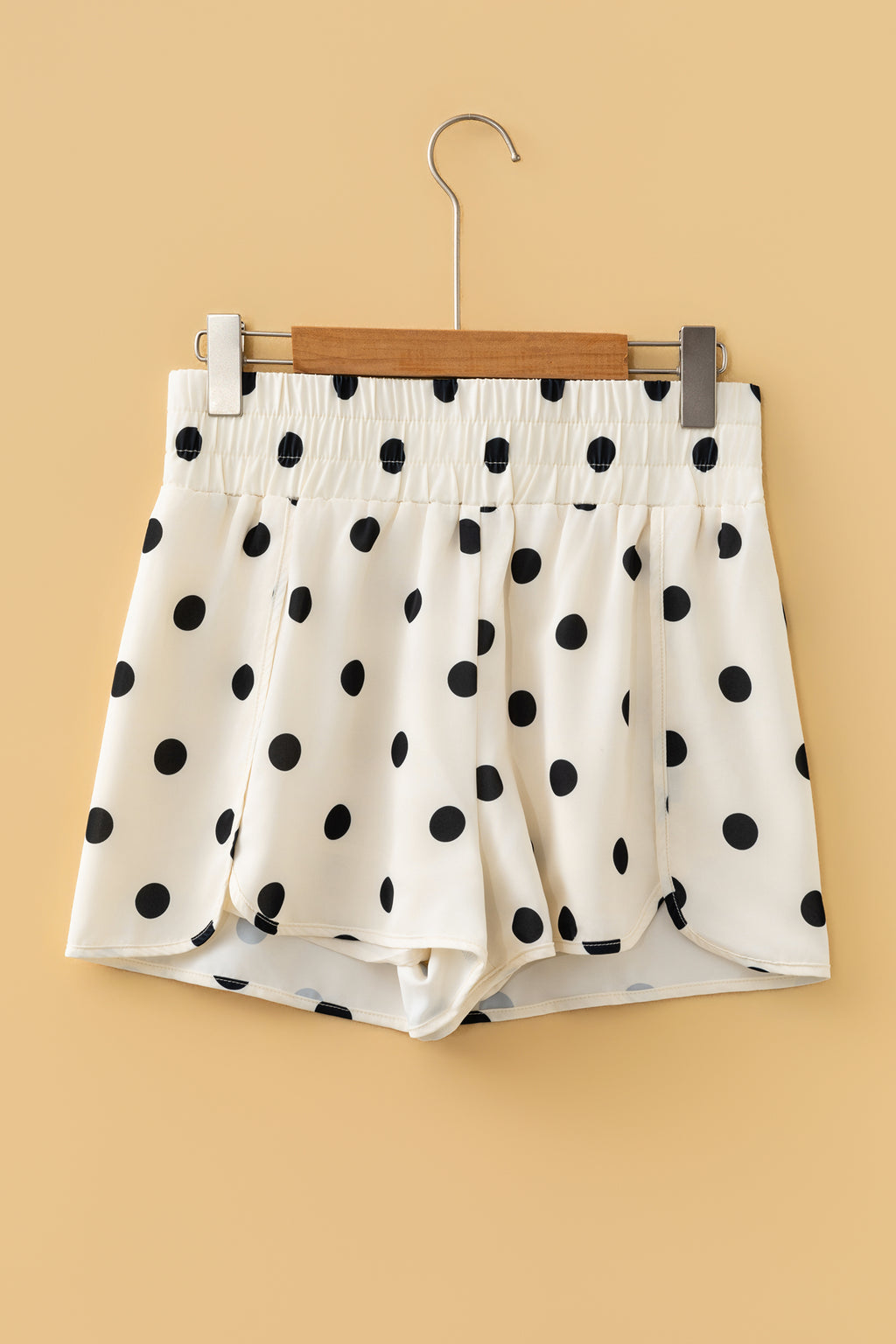 Sky Blue Polka Dot Print Shirred High Waist Casual Shorts