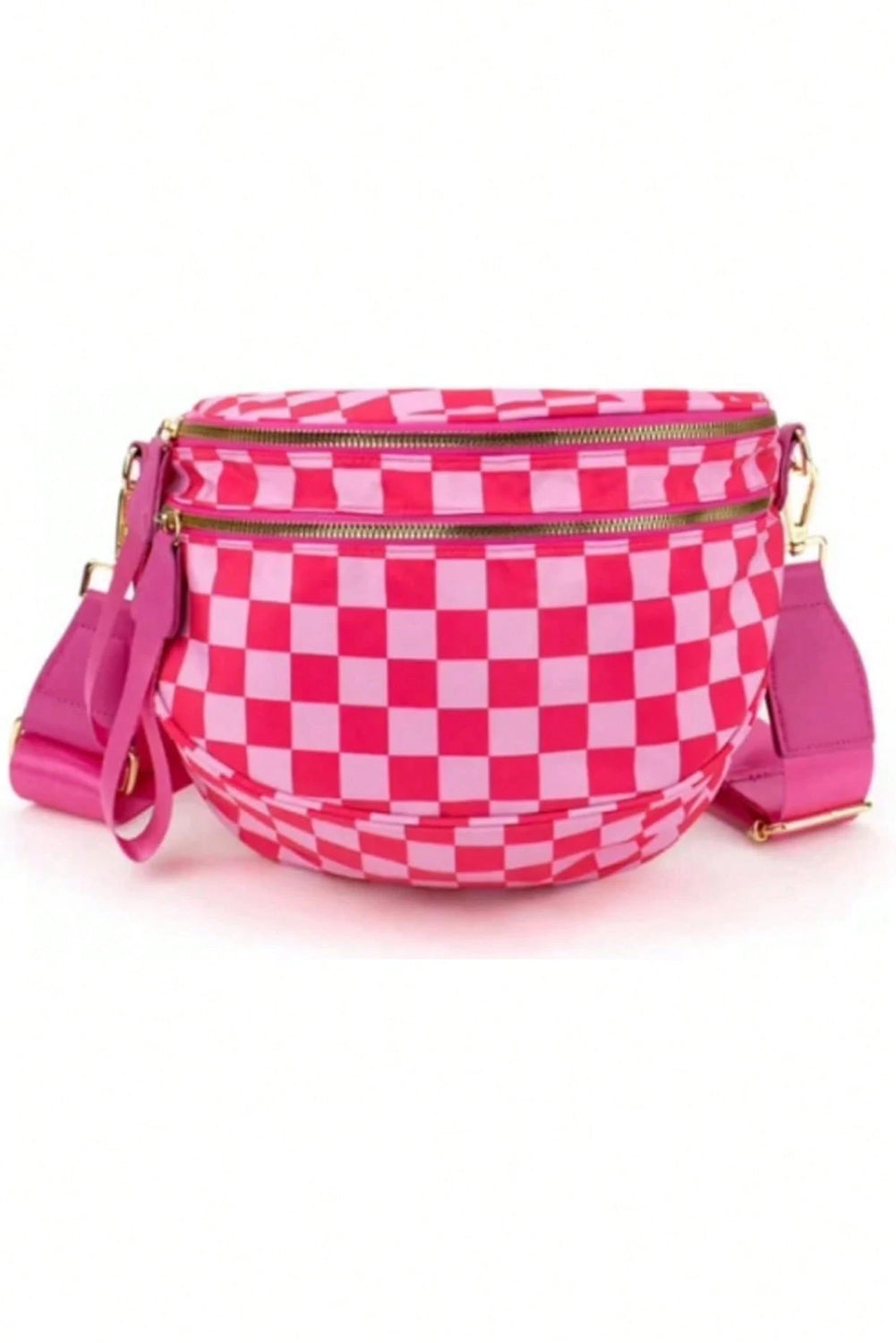 Chestnut Checkered Print Wide Strap Large Crossbody Bag