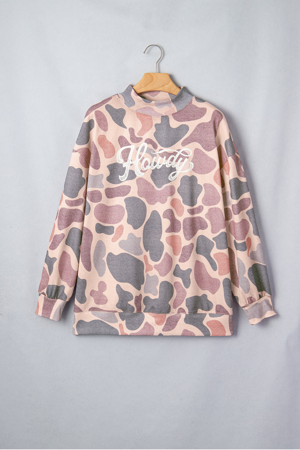 Multicolour Camo Print Howdy Western Style Baggy Pullover Sweatshirt