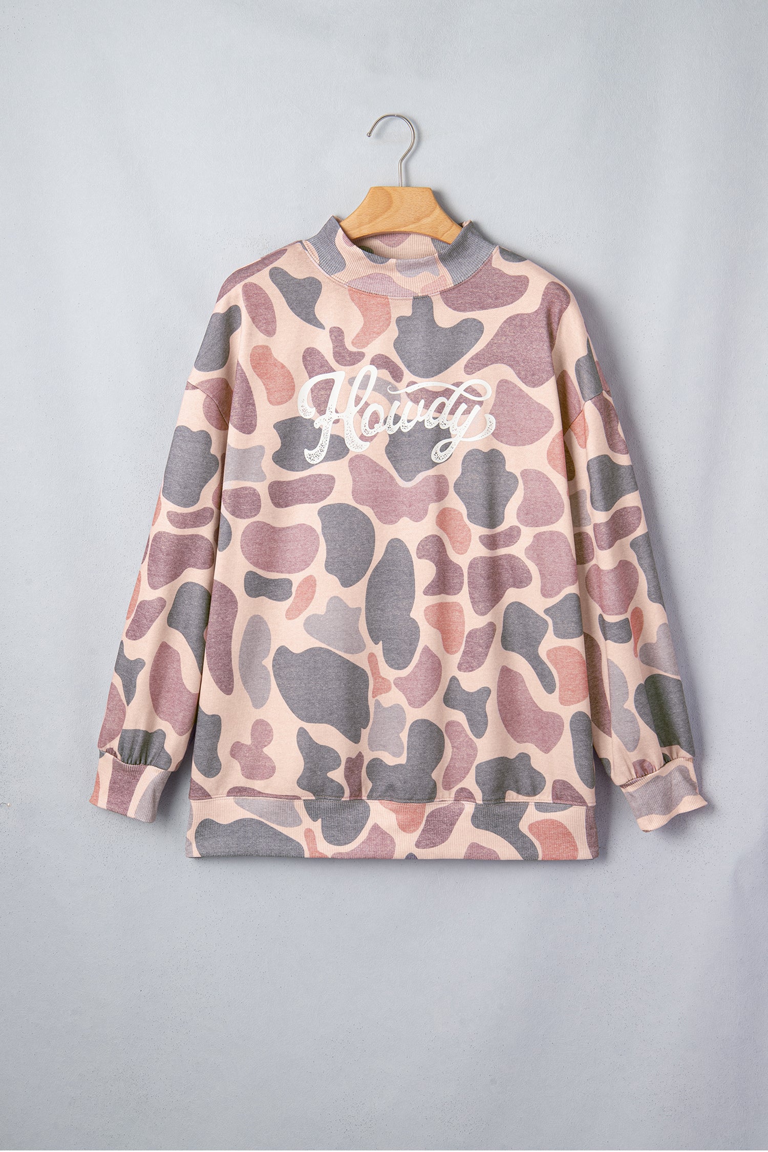 Multicolour Camo Print Howdy Western Style Baggy Pullover Sweatshirt