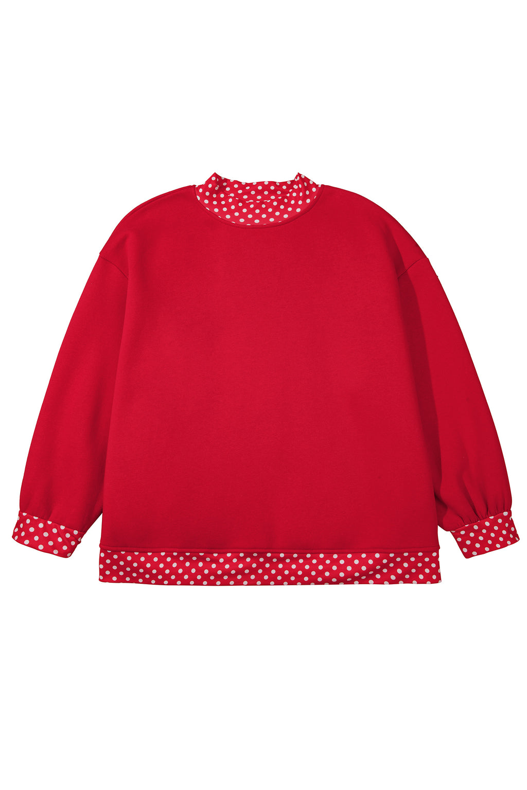 Dark Green Polka Dot Patchwork Round Neck Plus Size Sweatshirt