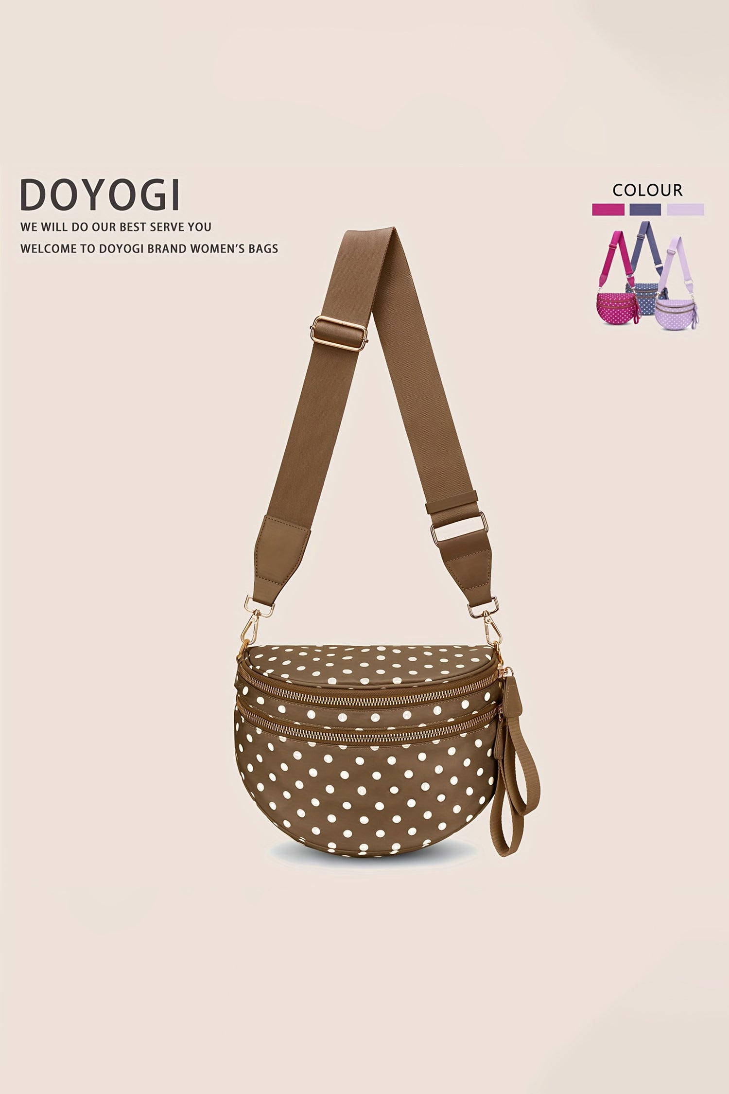 Medium Grey Abstract/ Camouflage/ Polka Dot/ Leopard Print Double Zip Fashion Crossbody Bag