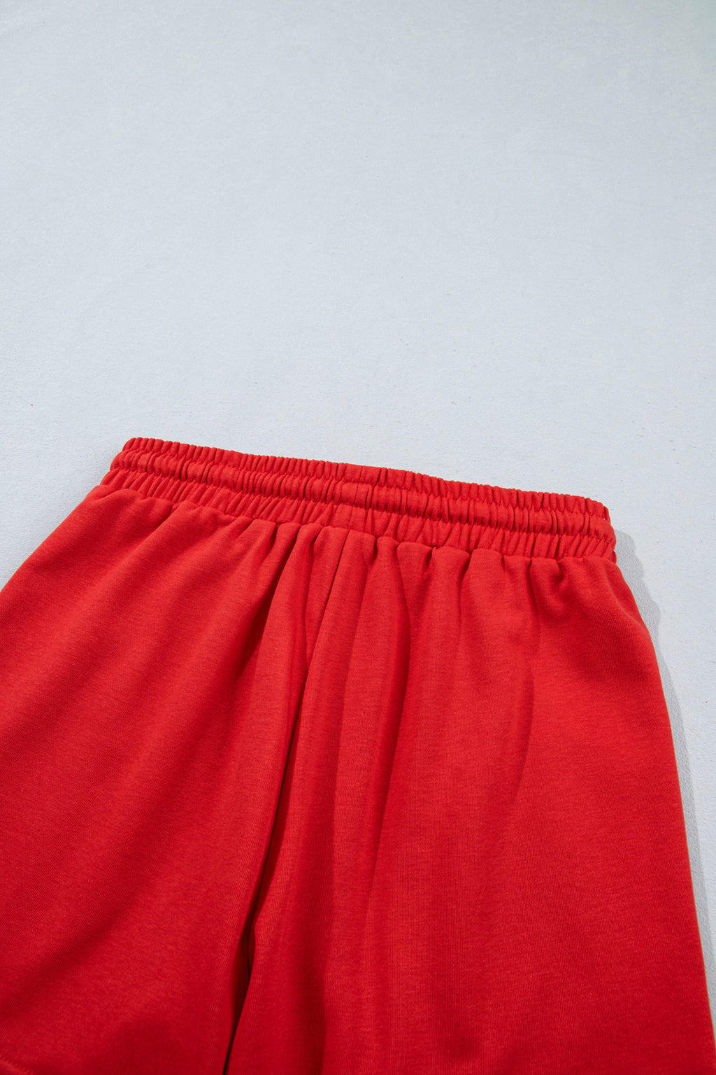 Red Checkerboard Plaid Long Sleeve Solid Color Shorts 2pcs Set
