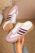 Tillandsia Purple PU Leather Color Block Varsity Lace Up Flat Shoes