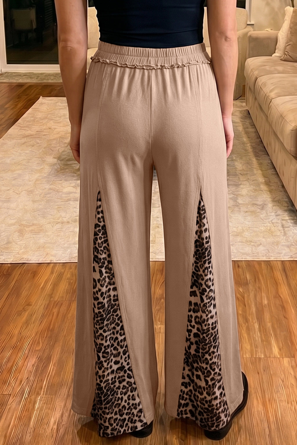 Straw Yellow Mineral Wash Leopard Patchwork Wide Leg Pants