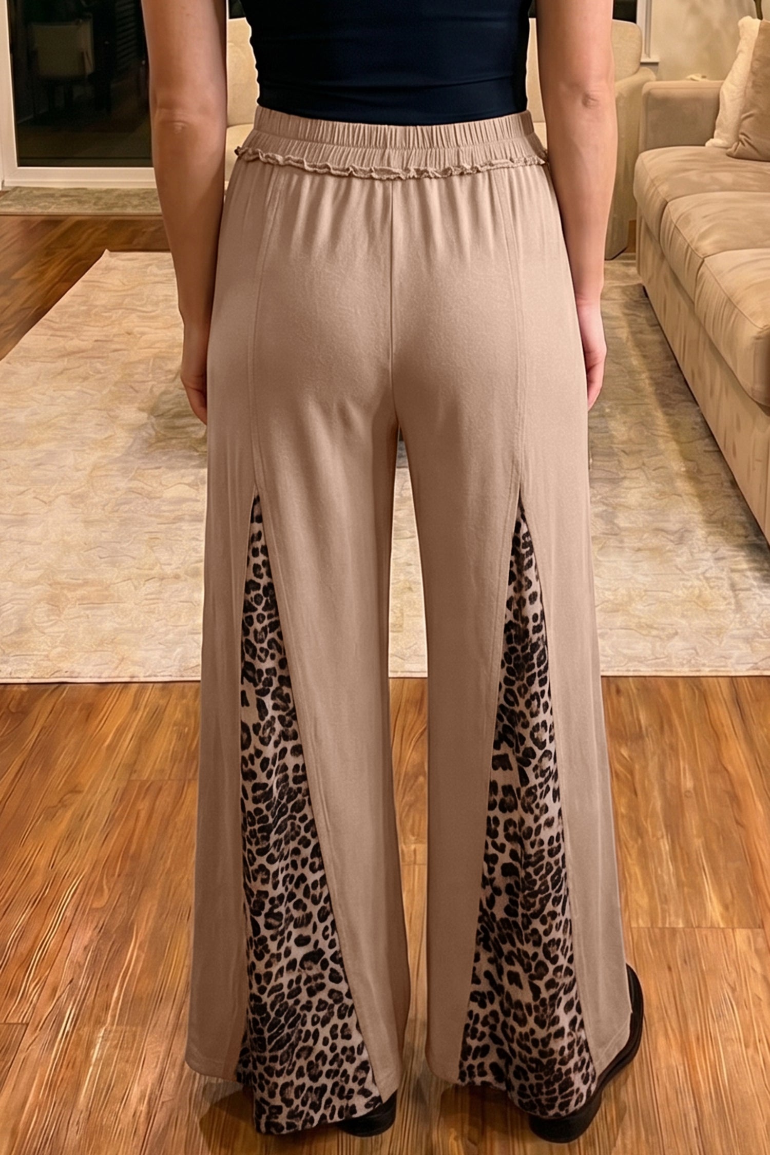 Straw Yellow Mineral Wash Leopard Patchwork Wide Leg Pants