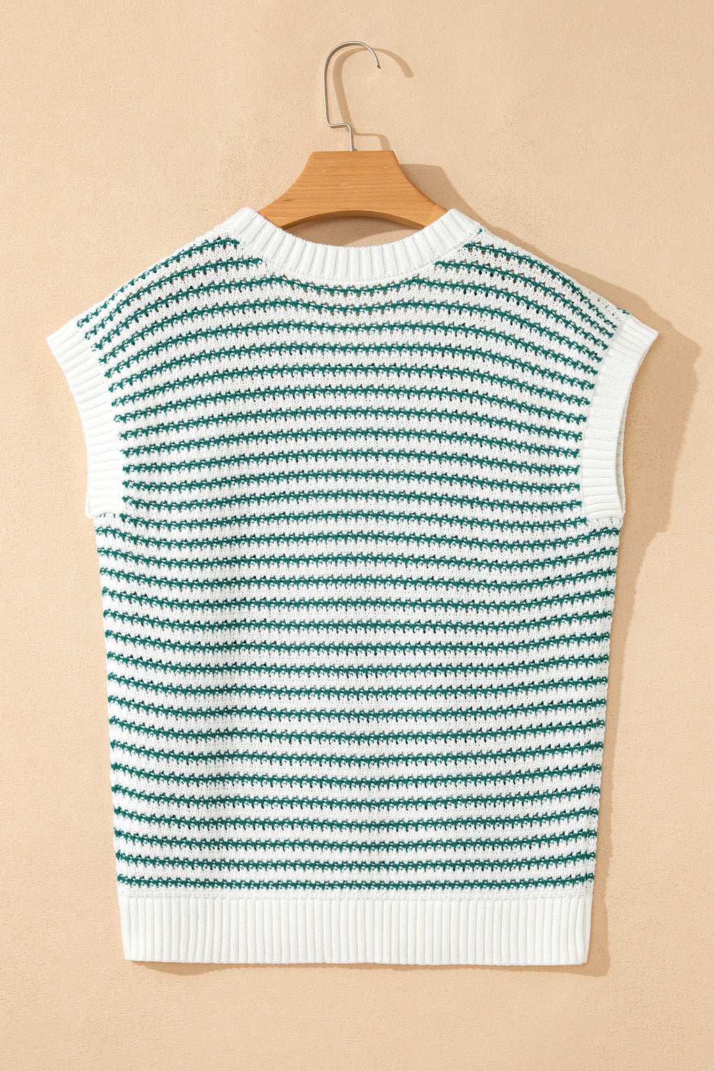 Green Stripe Ribbed Trim Loose Fit Knitted Sweater Vest