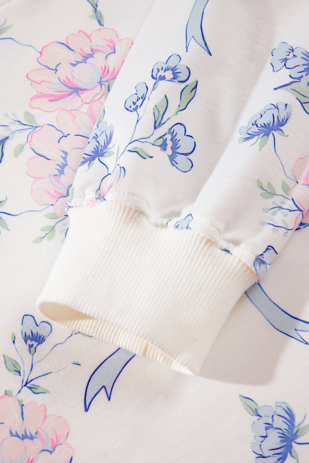 White Floral Print Long Sleeve Top Elastic Waist Skort Two Piece Dresses
