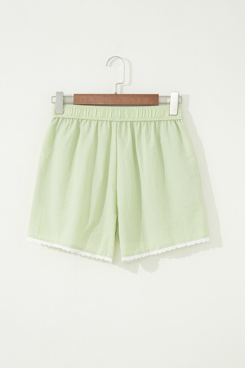 Green Gingham Plaid Button Detail Lace Trim Boxer Shorts
