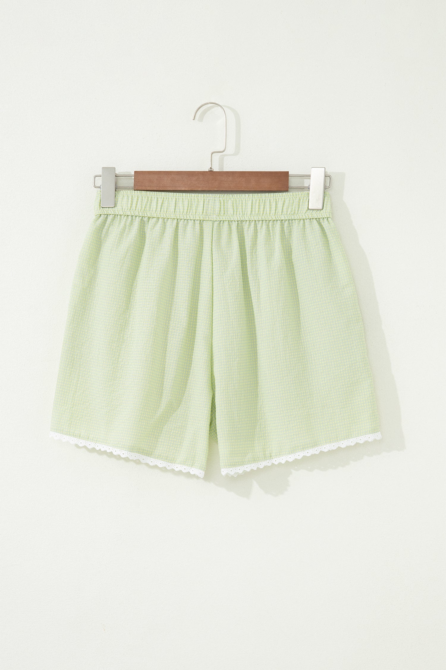 Green Gingham Plaid Button Detail Lace Trim Boxer Shorts