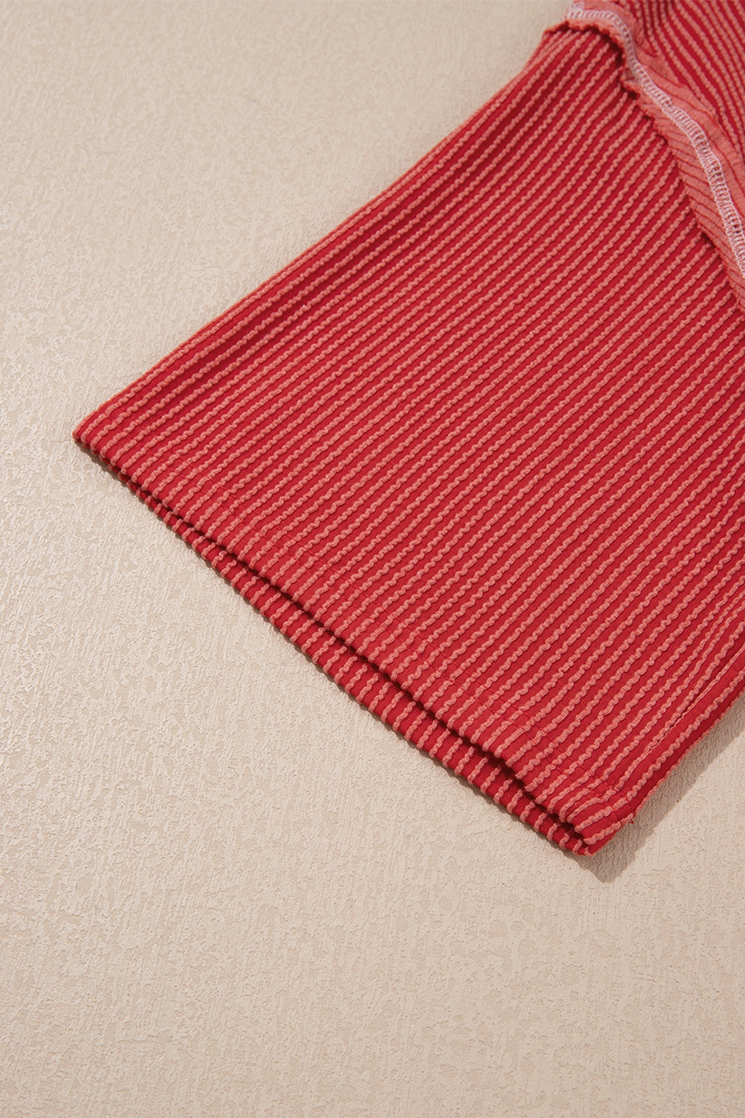 Fiery Red Twist Ribbed Tunic Round Neck Bracelet Sleeve Plus Size Blouse