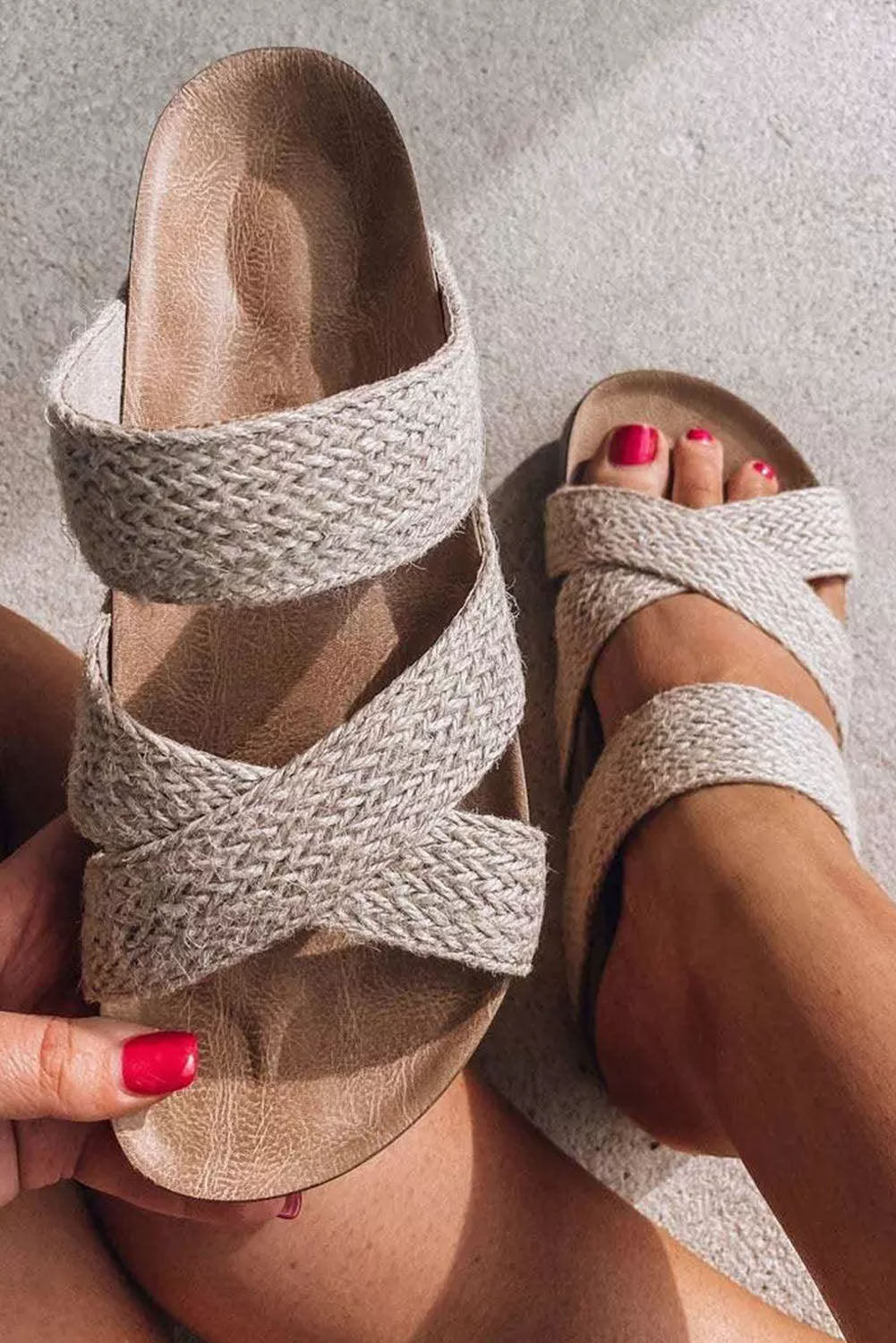 Brown Woven Cross Criss Hollowed Slip-On Slippers