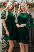 Evergreen Sequin Puff Sleeve High Waist Tiered Velvet Mini Dress