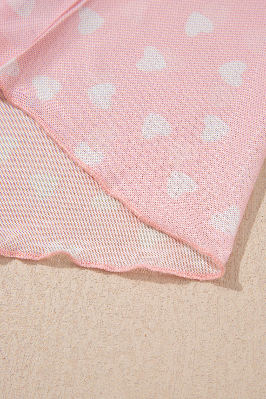 Pink Allover Heart Print Mesh Short Sleeve Top