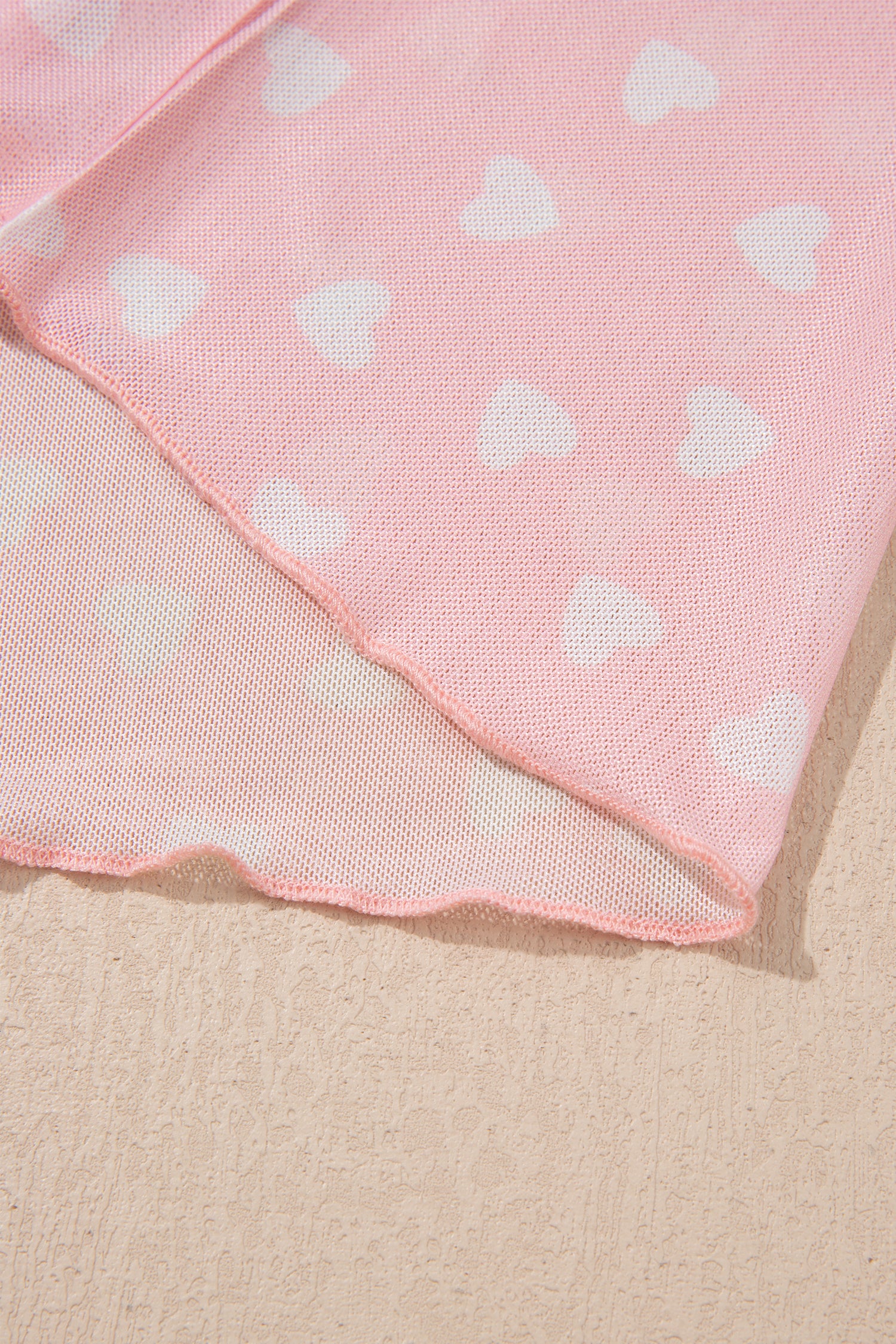 Pink Allover Heart Print Mesh Short Sleeve Top