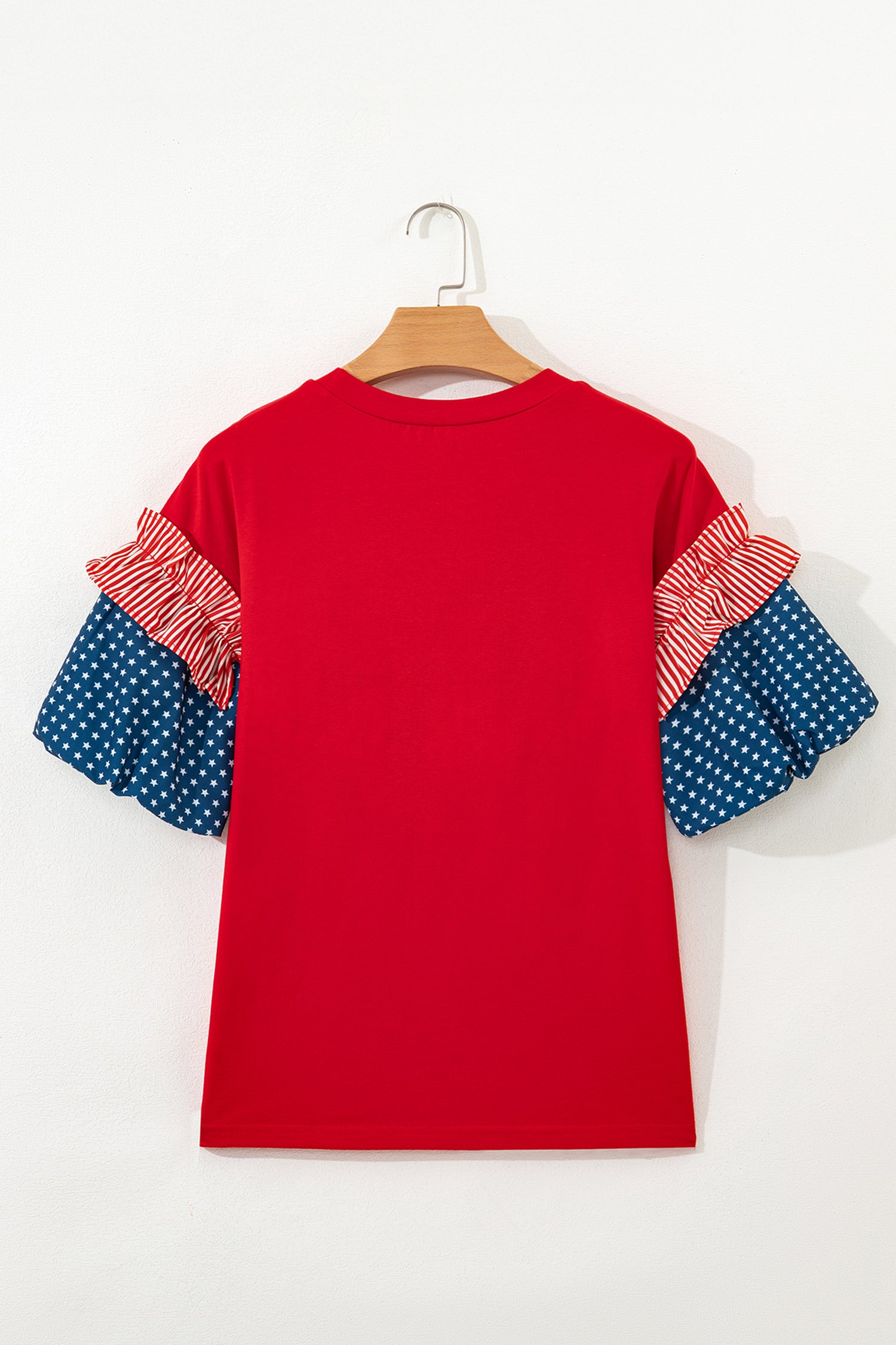 Fiery Red Sequin USA Lettering Patriotic Contrast Splicing Sleeve Top