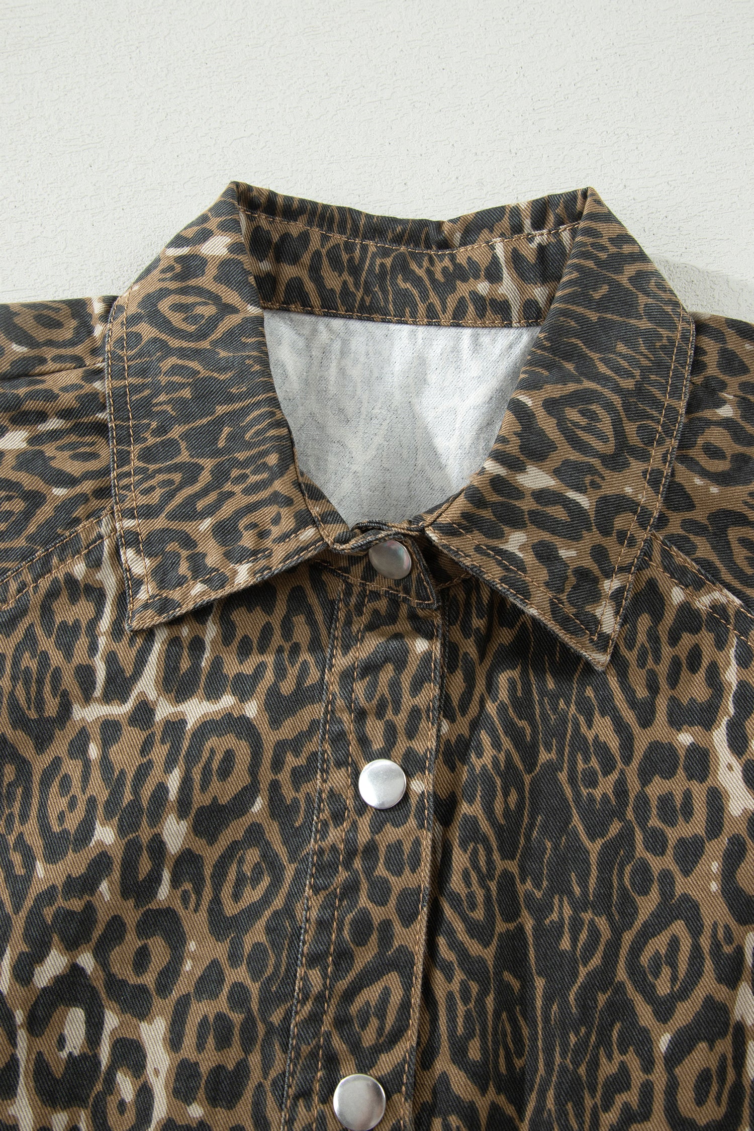 Gray Leopard Print Short Sleeve Pleated Denim Mini Dress