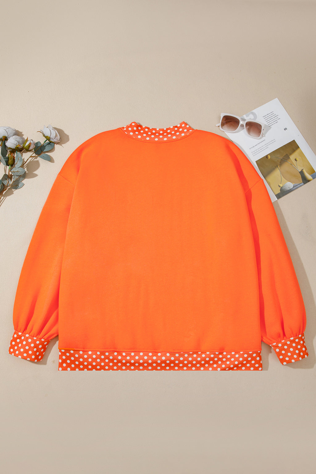 Dark Green Polka Dot Patchwork Round Neck Plus Size Sweatshirt