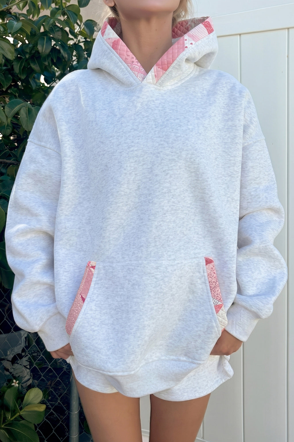 Gray Contrast Patchwork Oversized Hoodie
