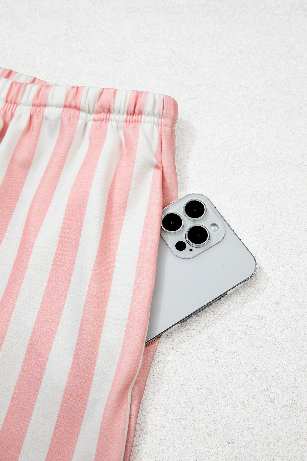 Gossamer Pink Striped Color Block Pullover Top Drawstring Shorts Set