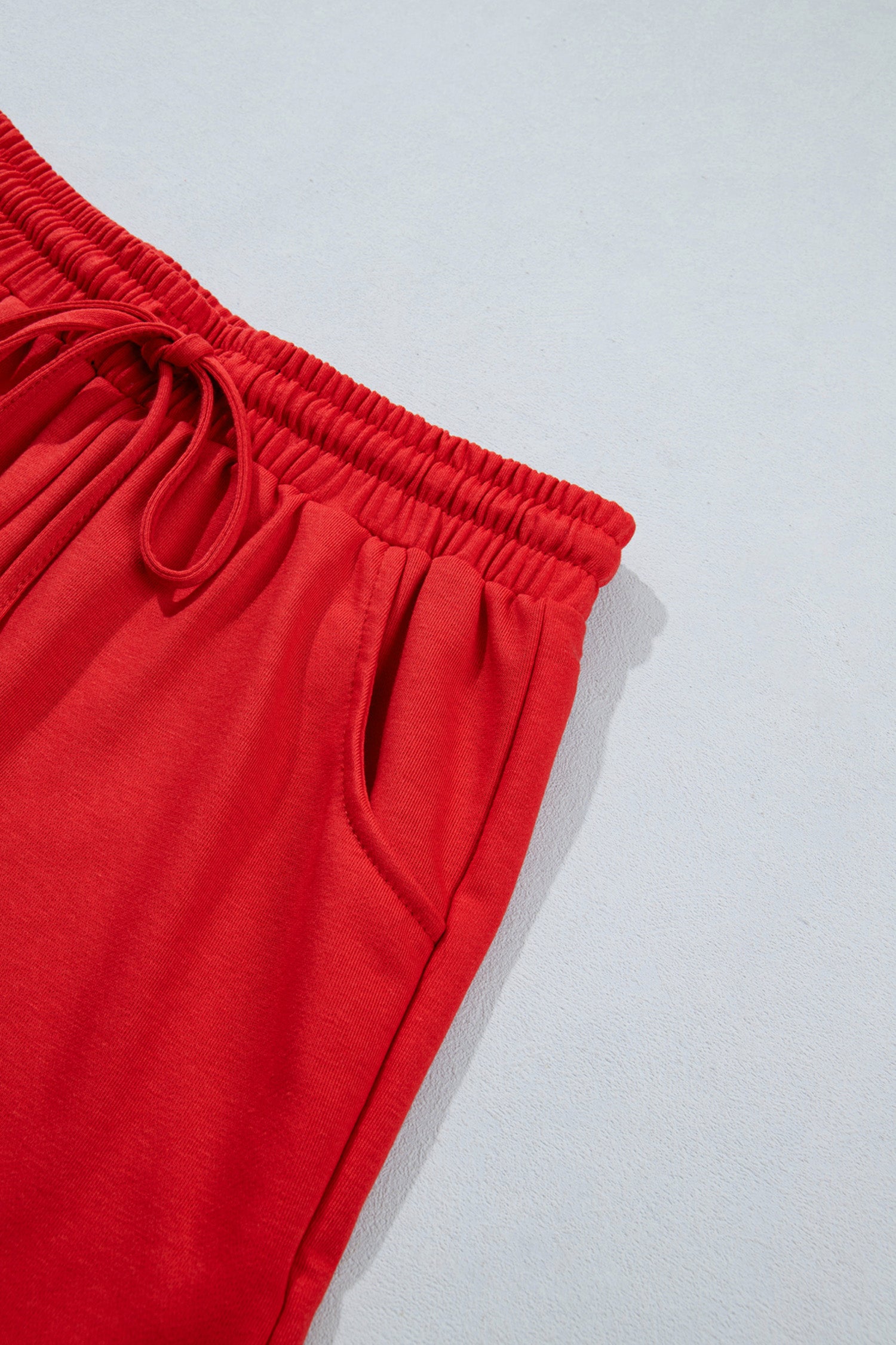 Red Checkerboard Plaid Long Sleeve Solid Color Shorts 2pcs Set