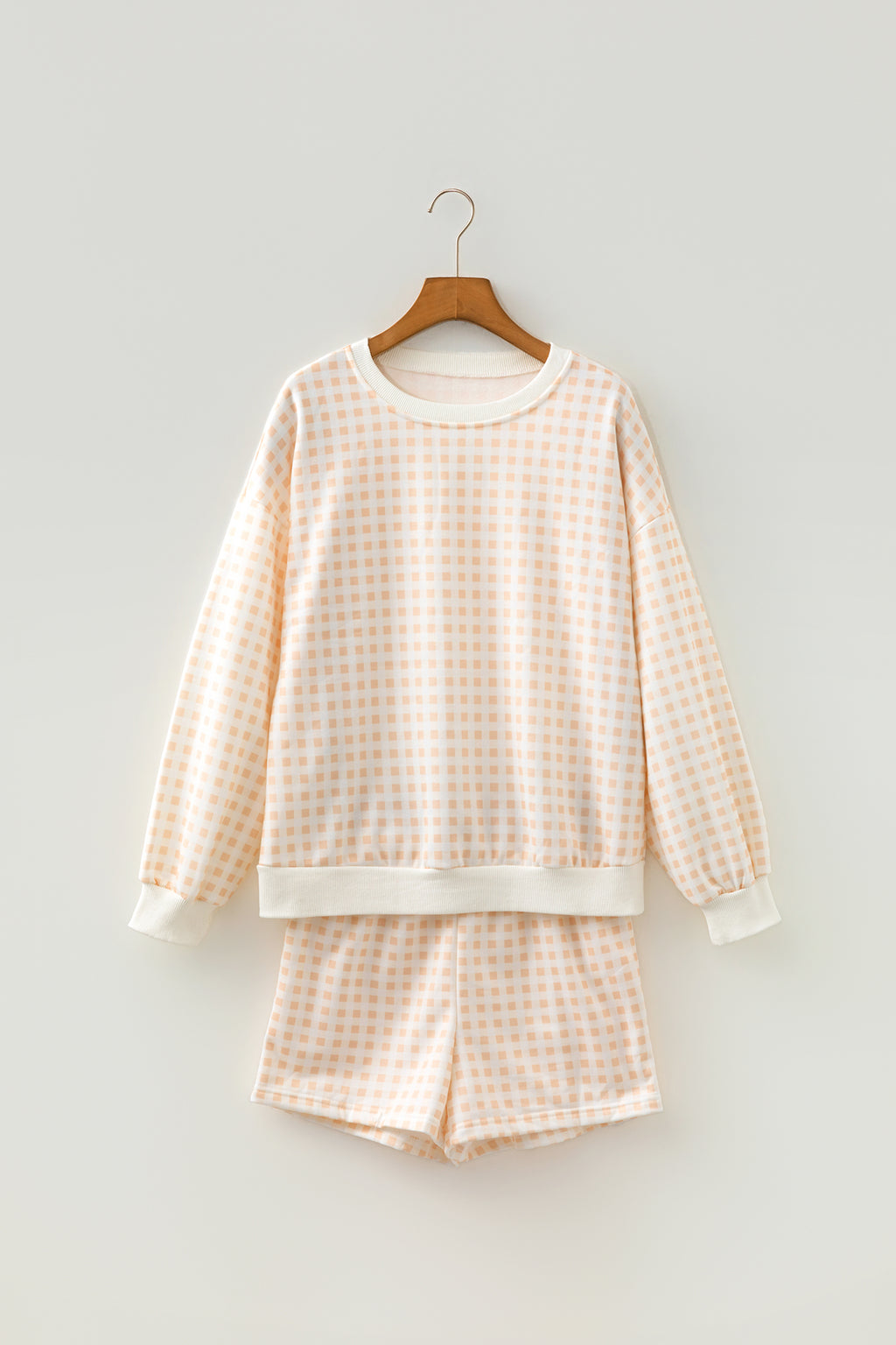Pink Plaid Baggy Pullover Drawstring Casual Shorts 2pcs Outfit