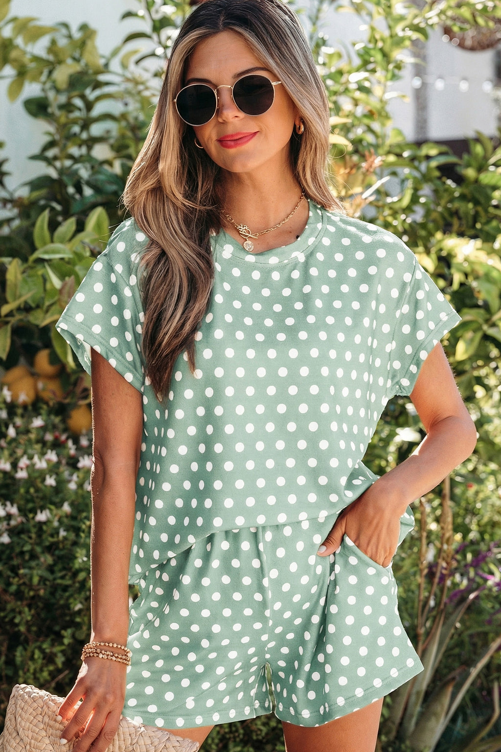 Pink Polka Dot Print Short Set