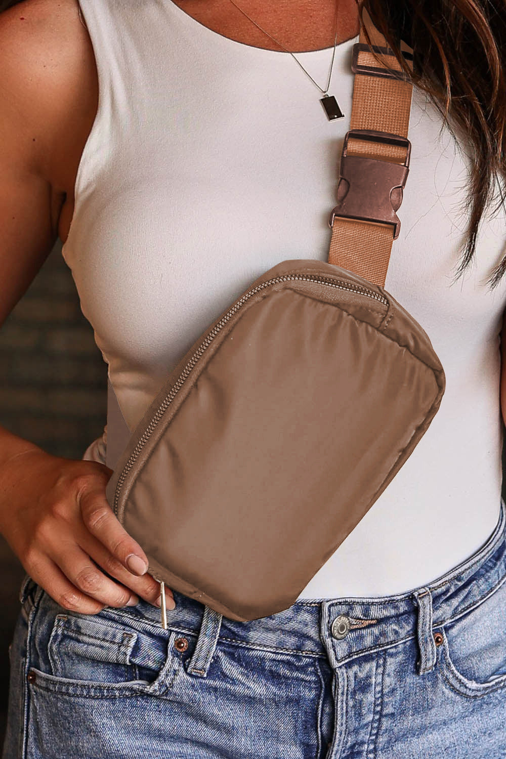 Black Waterproof Zipped Crossbody Chest Bag 20*5*14cm