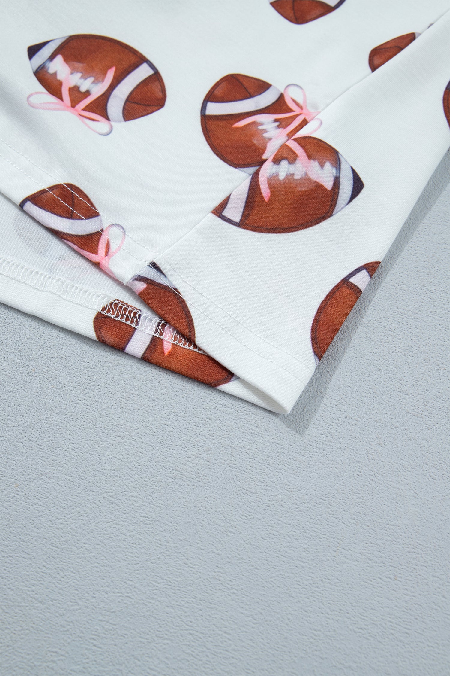 White Rugby Print Short Sleeve Button Down Top Loose Pants Game Day Pajama Set