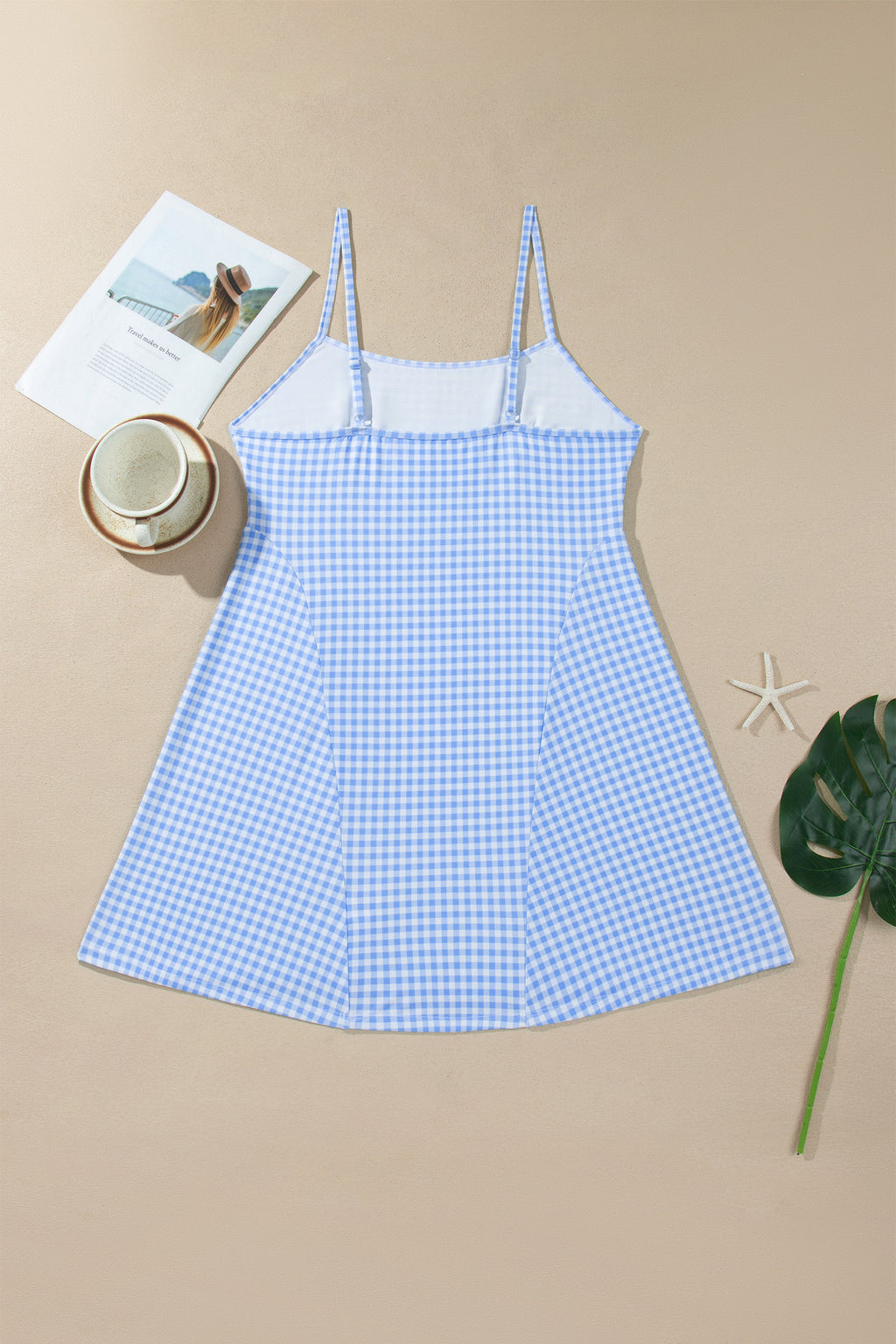Pink Gingham Plaid Double Layered Cami Mini Dress 3pcs Set