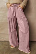 Careys Mineral Wash Tiered Wide Leg Patchwork Drawstring Pants