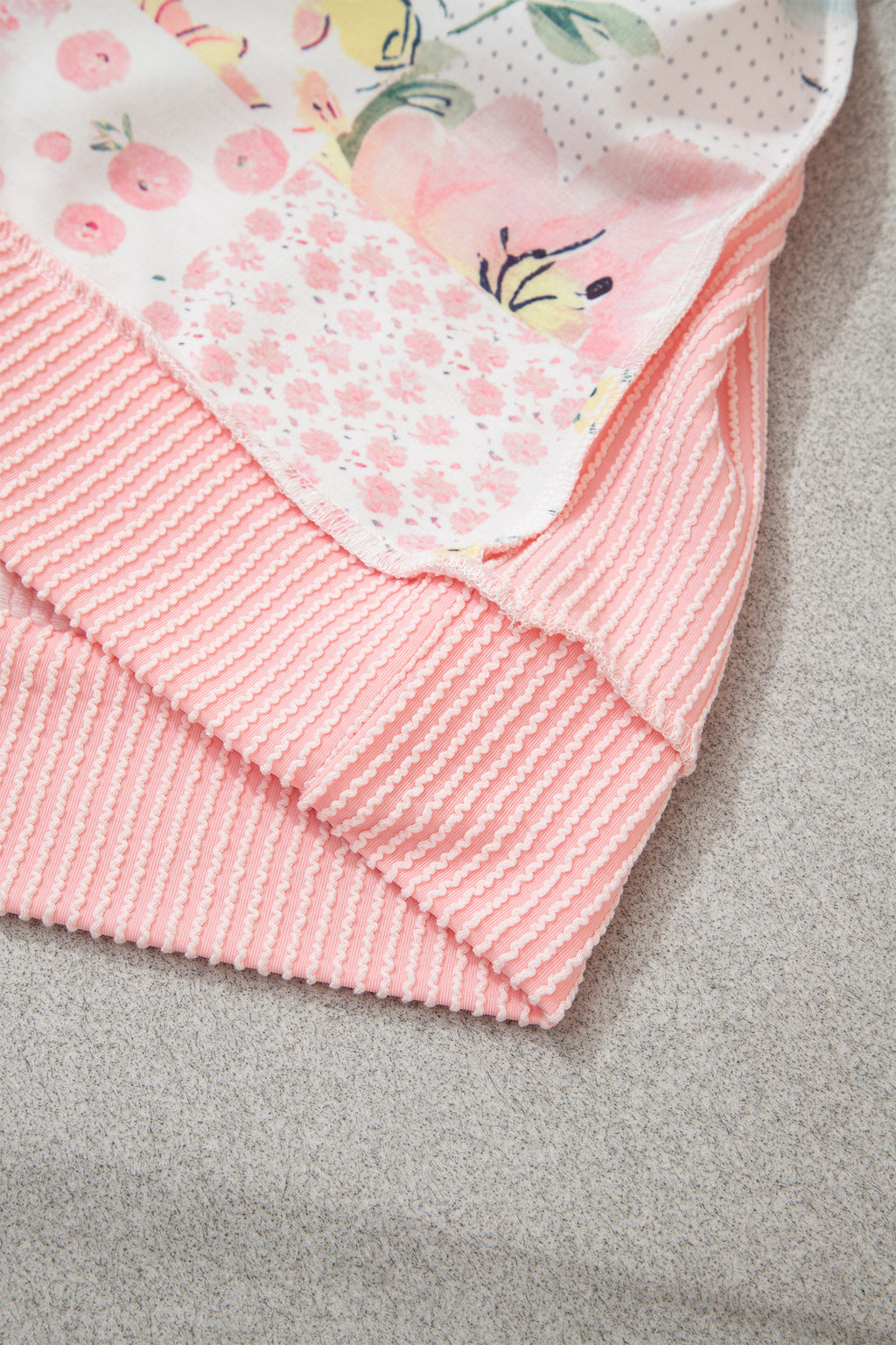 Pink Patchwork Floral Print Long Sleeve Tunic Plus Size Blouse