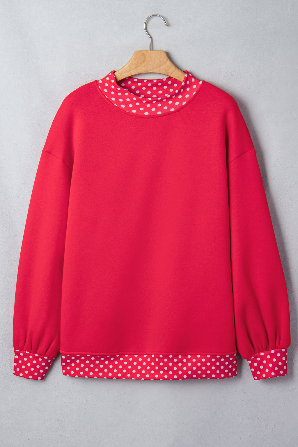 Brown Colorblock Polka Dot Contrast Trim Oversized Sweatshirt