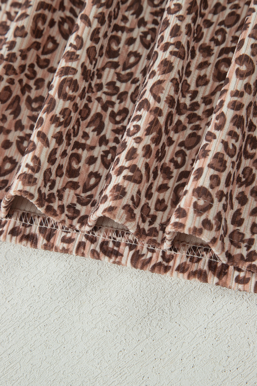 Brown Leopard Print Ribbed Patchwork Half Button Loose Tee Elastic Waist Short 2pcs Set