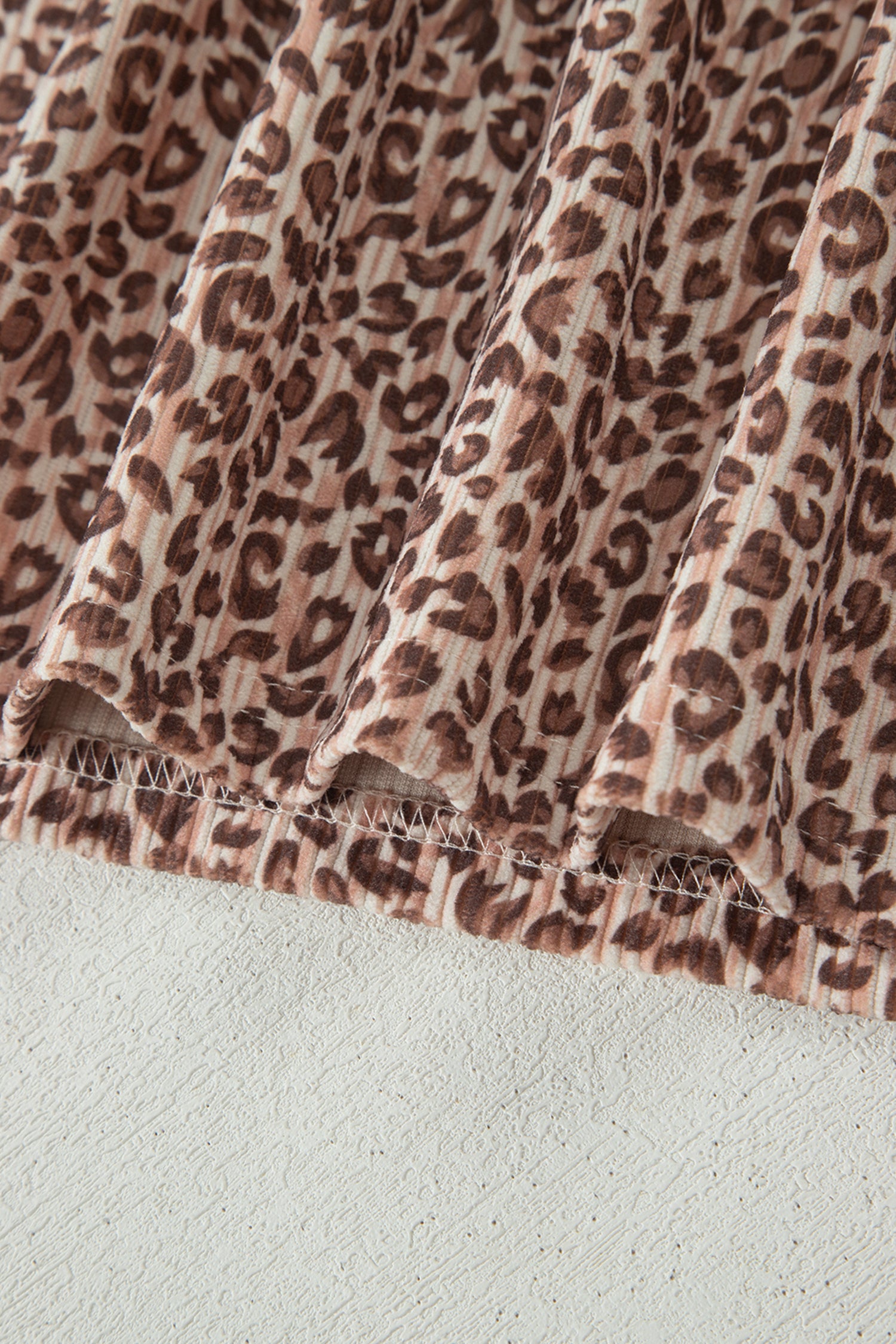 Brown Leopard Print Ribbed Patchwork Half Button Loose Tee Elastic Waist Short 2pcs Set