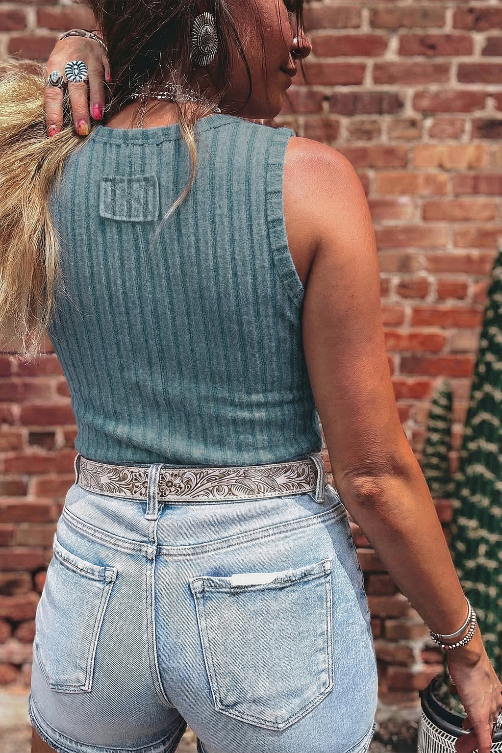 Bonbon Slim Ribbed Mineral Wash Tank Top